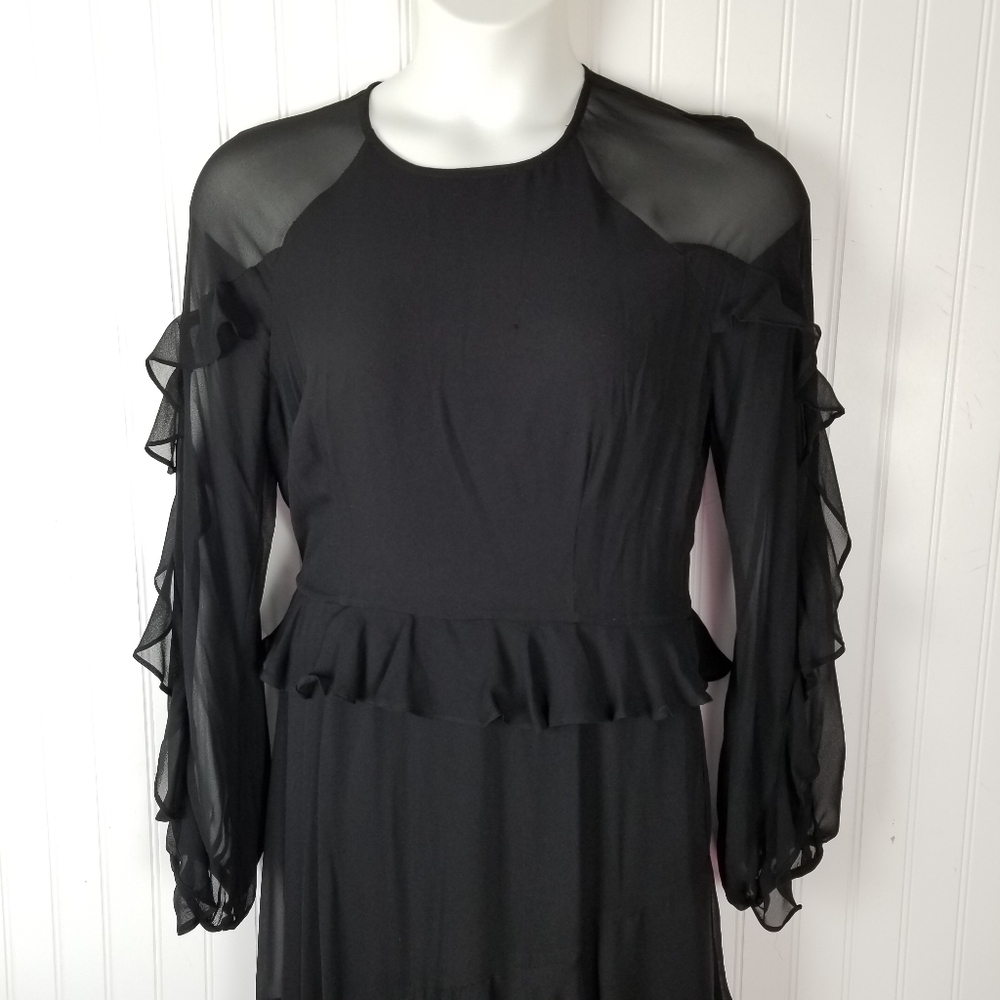 Cooper St Tiered Dress Size 10 Black Lined Asymmetric Long Sleeve Sleeve Ruffles - Picture 10 of 12